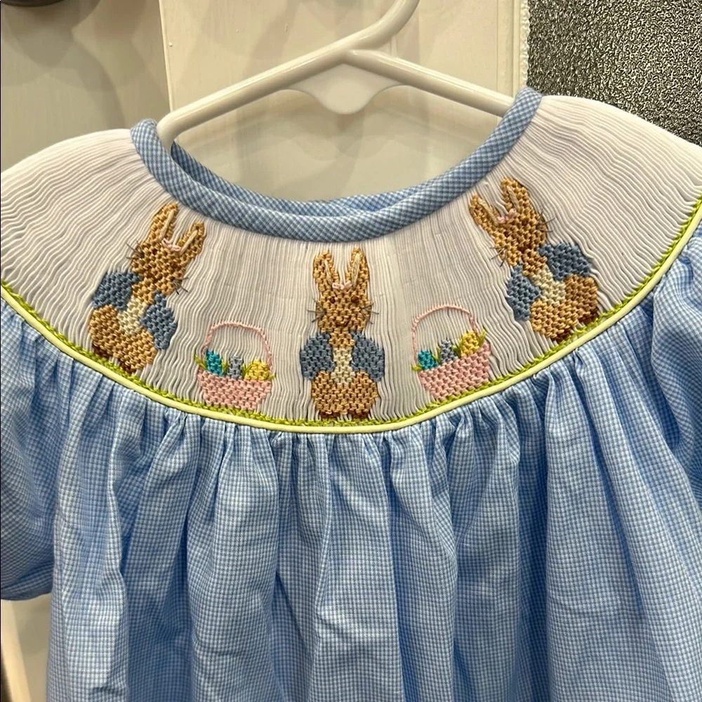 Blue Smocked Bunny Girls Matching Set